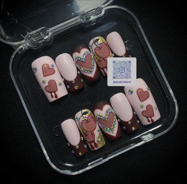 3D DIAMOND HEART PRESS ON NAILS