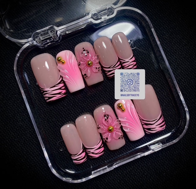 3D PINK FLORAL PRESS ON NAILS